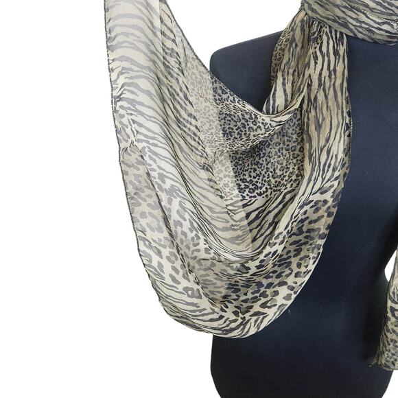 Sheer Animal Print Scarf Rectangle Wide Cheetah Leopard Zebra - Picture 2 of 2